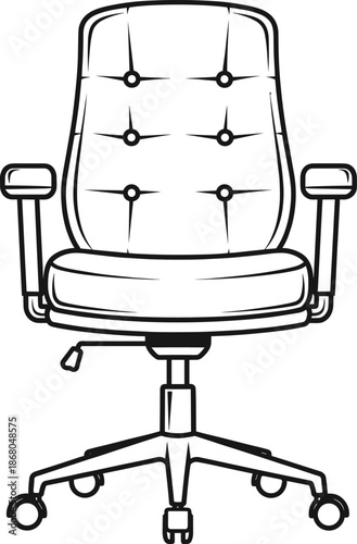 Office Chair Line Art Vector Illustration for Workspace Furniture Ergonomic Seating Business Interior and Home Office Design
