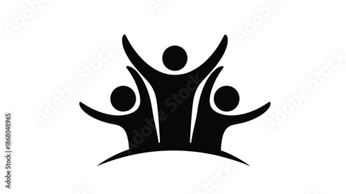 Three people with arms raised in a joyful celebration silhouette
