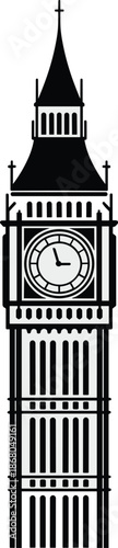 Iconic Big Ben clock tower in London England United Kingdom minimal outline illustration of famous historical landmark architectural symbol travel destination for tourism industry and vacation plannin
