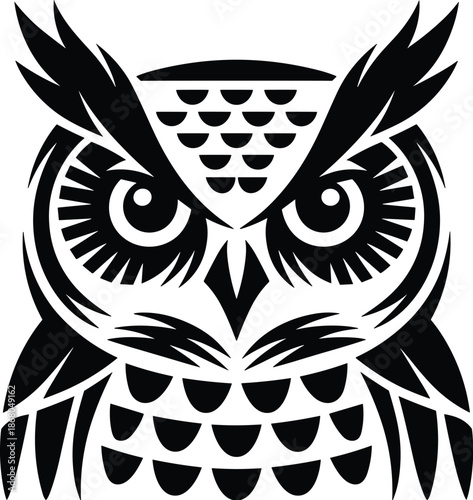 Striking owl logo illustration design in black and white minimal style for corporate identity brand emblem nocturnal bird wildlife animal symbol creative mascot company insignia vector graphic for pri