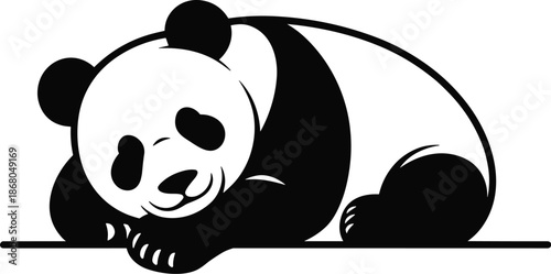 Cute panda bear resting illustration in black and white vector design peaceful animal character graphic for children's book illustration zoo wildlife conservation project nature awareness campaign and