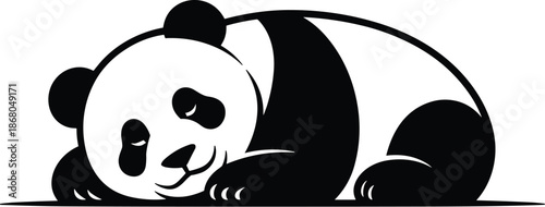 Cute panda bear sleeping peacefully black and white illustration for children's storybooks educational resources wildlife conservation awareness programs adorable animal character design vector graphi