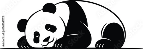 Cute panda bear lying down relaxed illustration black and white animal character design for children's book wildlife conservation project adorable cartoon logo graphic print smiling mammal vector draw