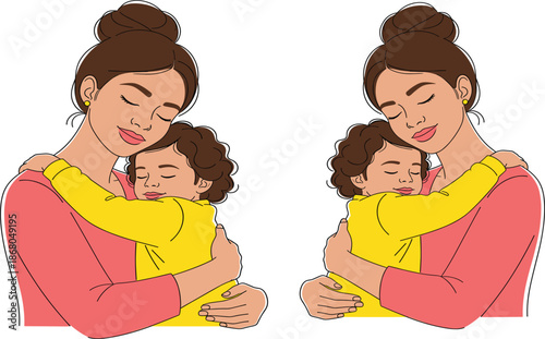 Mother Embracing Her Young Child with Love and Tenderness in a Warm Hug Concept.