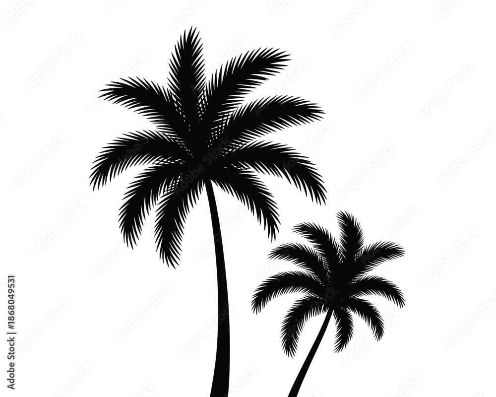 Obraz premium Tropical palm tree silhouettes in black and white minimalist design summer vacation paradise illustration for travel agency branding tourism advertisement tropical resort coastal lifestyle beach vacat