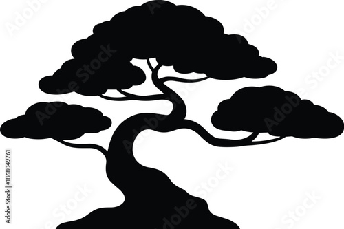 Elegant bonsai tree silhouette illustration minimal zen design element for spa meditation yoga studio logo icon graphic design peaceful oriental art nature symbol calm wellness mindfulness concept iso