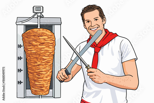 Energetic doner master completing preparations for a delicious day.