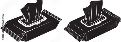 Wet Wipes or Facial Tissue Package Silhouette Icon for Hygiene Personal Care and Sanitizing Products