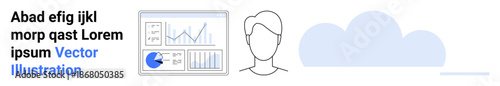 Analytical dashboard showing graphs and charts, user icon, and cloud element. Ideal for analytics, user data, cloud solutions, SaaS, statistics, digital operations and simple landing page