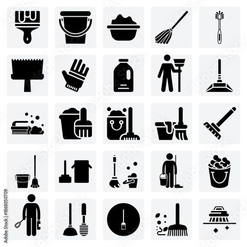 Floor And Surface Cleaning Equipment – Mops, Buckets, And Brushes For Depicting Domestic Or Janitorial Chores