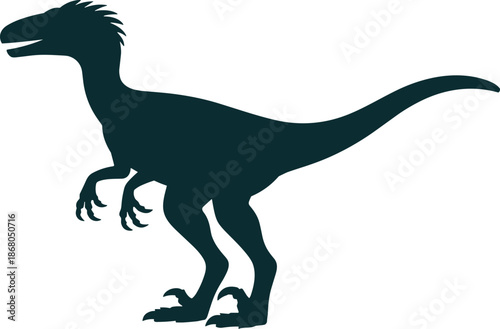 Striking silhouette of a velociraptor dinosaur in profile displaying its sharp claws and teeth prehistoric reptile illustration for paleontology exhibits and science education materials ancient histor