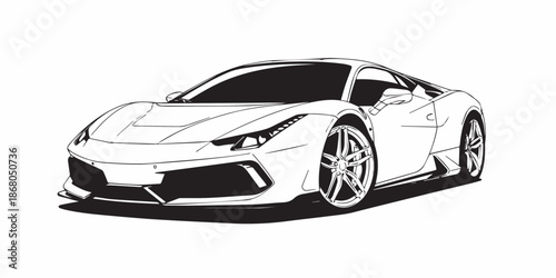 Car side view vector icon, black and white detailed illustration, black car isolated on white 