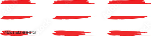 Set of Red Artistic Paint Brush Strokes and Hand-Drawn Underline Elements on White Background