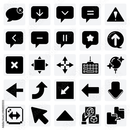 Directional Navigation And Control Graphics – Up, Down, And Left Arrow Bubbles For Guiding Users In Digital Interfaces.