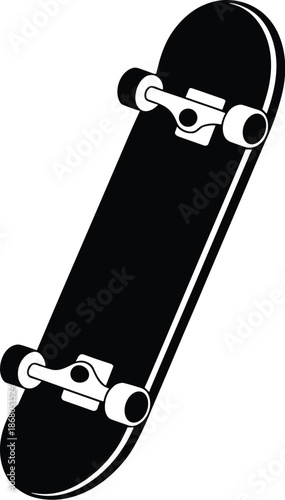 Black and white skateboard illustration for extreme sports and recreation promotional materials modern skate deck graphic street style design element urban lifestyle vector graphic skateboarding equip