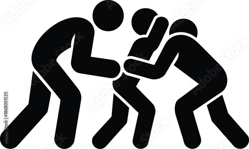 Wrestling Match Pictogram Black Silhouette Illustration of Two Wrestlers Grappling in a Competitive Sport Event Strength and Technique Combat Athletes in Action for Sports Education and Fitness Traini