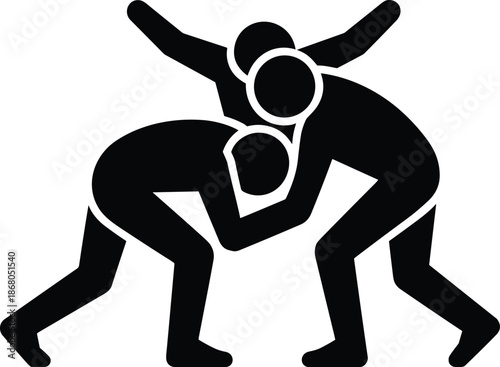 Wrestling Match Silhouette Illustration of Two Wrestlers Grappling in Competition Combat Sport Minimalist Black and White Graphic Design for Sports Marketing Teamwork Strategy Presentation Competitive