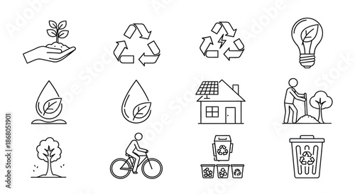 Illustrations of sustainable living practices illustration
