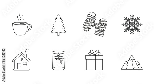 Cozy winter icons illustration