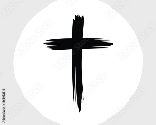 Christian cross brush stroke in black ink artistic painted crucifix symbol of faith hope and belief in Christianity religious vector illustration for church designs Easter holiday spiritual concepts a