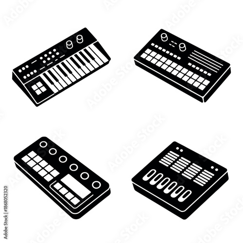 Collection of various electronic keyboards and synthesizers Vector