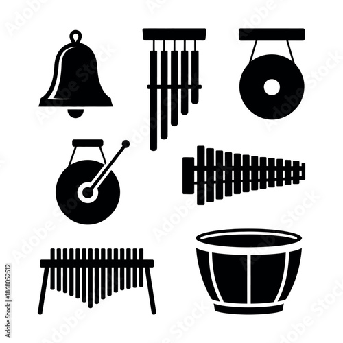 Collection of musical instruments icons in black Vector