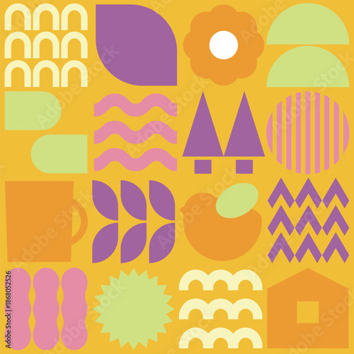 北欧風のモーチーフを並べた正方形背景素材