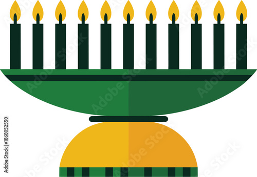 Hanukkah menorah with nine lit candles celebrating the festival of lights Jewish holiday religious tradition symbol vector illustration for festive greeting cards cultural events and traditional jewis