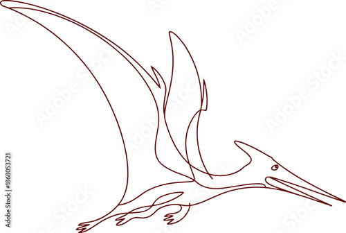 Elegant pterodactyl flying continuous line art illustration single outline drawing of prehistoric flying reptile dinosaur creature minimal design concept for paleontology science education museum exhi