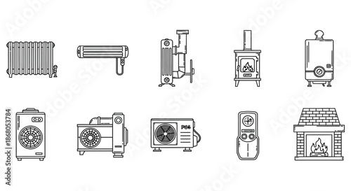 Various heating systems for home and industry illustration