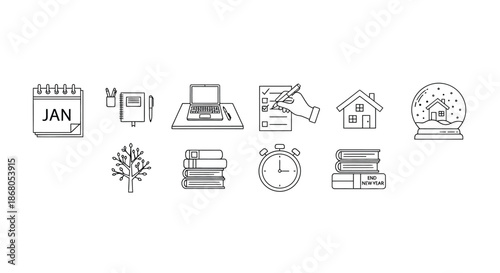 January workspace and time management illustration