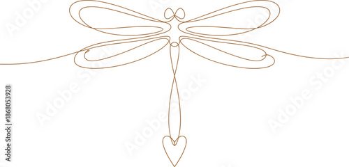 Elegant dragonfly line art with heart detail flying gracefully minimalist illustration for romantic themes nature concept environmental awareness projects delicate insect graphic design element for we