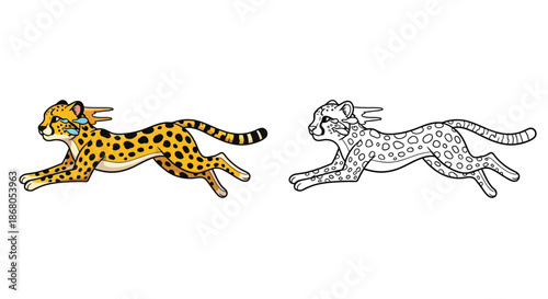 Cheetah Running Illustration With Outline Drawing Capturing The Worlds Fastest Land Animal