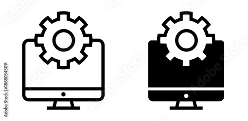 Computer and setting icon. Configuration, control panel symbol