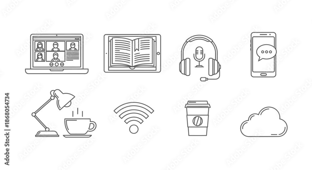 Fototapeta premium Modern work and study essentials illustration