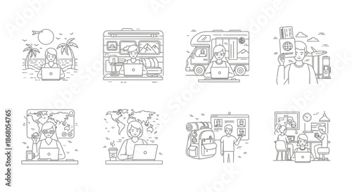 Illustrations of remote work and collaboration illustration