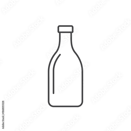 Minimalist outline of a glass bottle with cap isolated on white background, vector illustration.