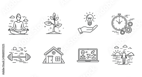 Icons of lifestyle and productivity illustration