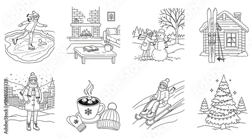 Winter activities and cozy moments illustration
