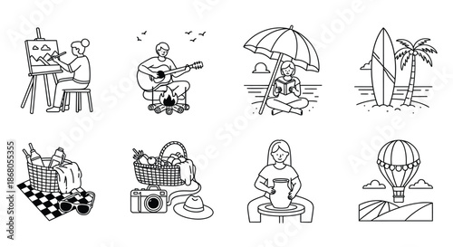Creative pursuits and leisure activities illustration