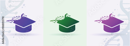 Graduation cap DNA helix logo education learning academy biotech genetics science icon

