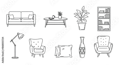 Modern living room setup with decorative elements illustration