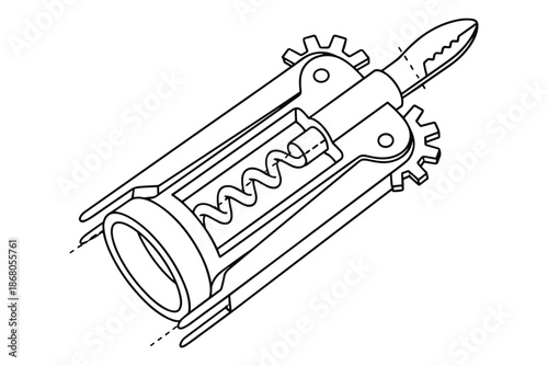 Line drawing of a winged corkscrew wine opener for opening bottled drinks