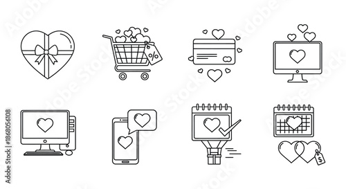 Digital valentine's day shopping icons illustration