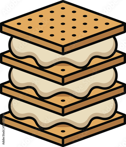 Delicious s'more dessert stacked high with graham crackers and fluffy marshmallow filling classic campfire treat for summer camping adventures yummy sweet snack food illustration for posters recipe bo