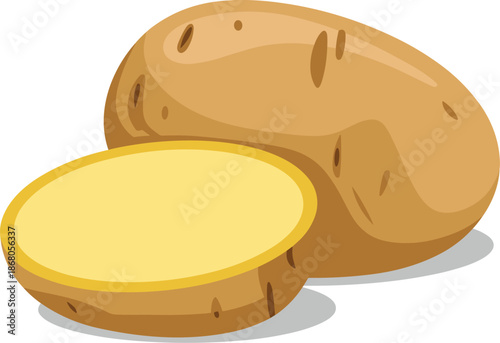 Fresh whole potato and sliced potato illustration on plain background healthy eating concept for cooking websites and food blogs simple vegetable image for culinary projects and organic nutrition arti