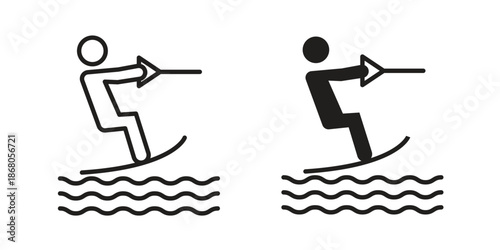 Wakeboarding icon doodle set. editable outline stroke vector eps