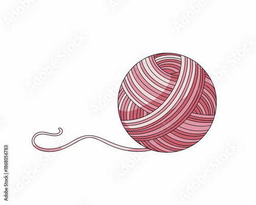 Cartoon ball of pink yarn with loose end for knitting and crochet hobby craft project in studio setting creative leisure activity illustration for textile design handmade goods website banner or socia