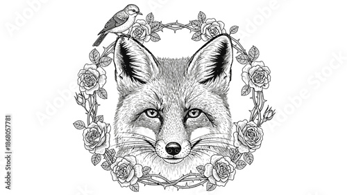 Detailed Illustration of a Fox Head.