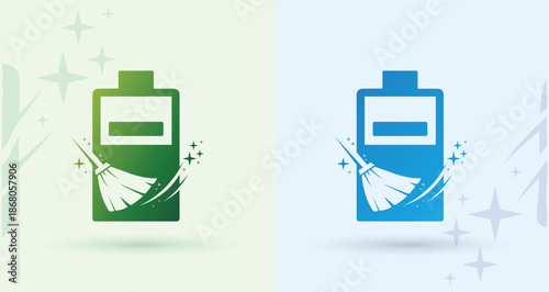 Battery sparkle swoosh cleaning logo energy power hygiene maintenance service modern brand icon

